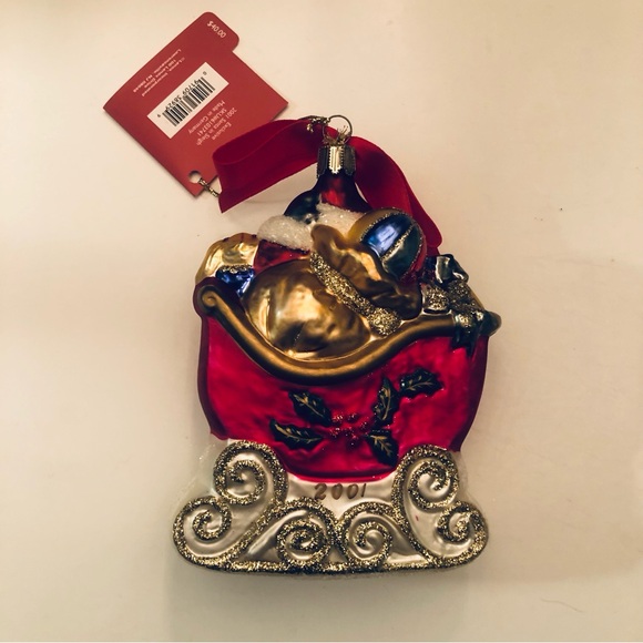 Lenox Yuletide Treasures Santa In Sleigh Ornament Hand Blown Glass Germany New - Picture 3 of 7